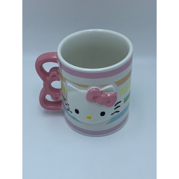 Sanrio Hello Kitty 3D Sculpted Striped Ceramic Mug with bow handle - Picture 2 of 8